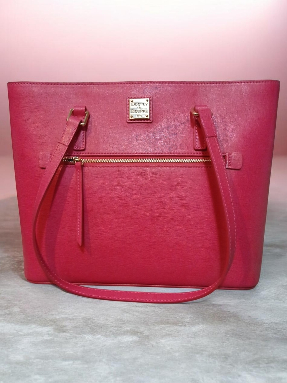 Dooney & Bourke Hot Pink Leather Tote with Front Zip Pocket